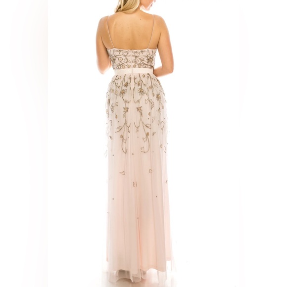 Aidan Mattox Pink Blush Embellished Beaded Floral Tea Length Dress - Picture 17 of 17